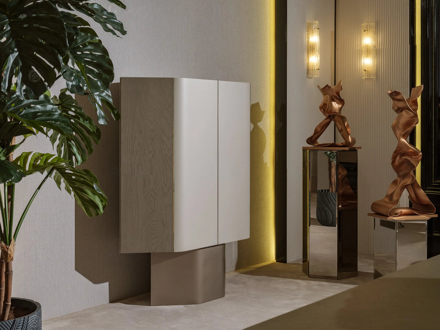 Ricamo bar unit in beige with shelving