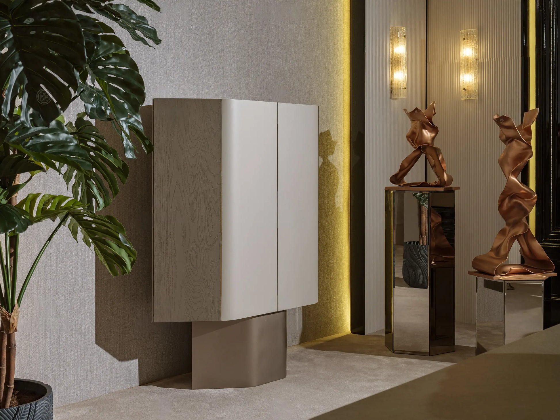 Ricamo bar unit in beige with shelving