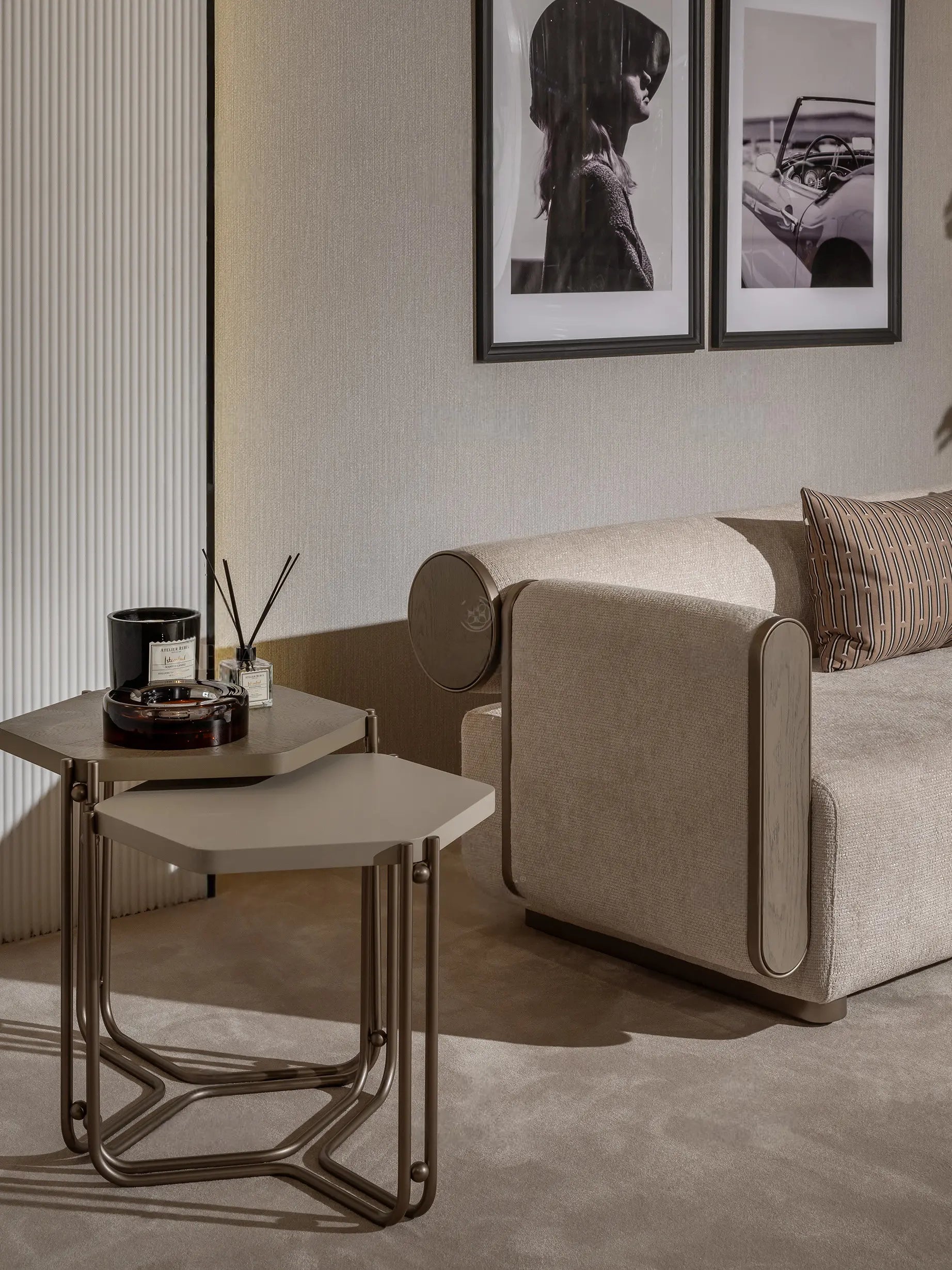 Stackable nesting tables in beige from Ricamo