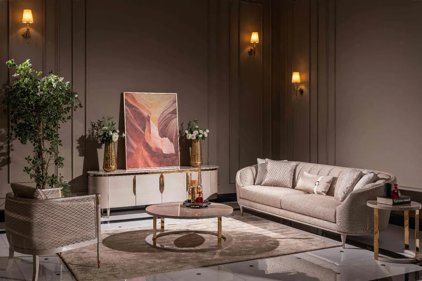 Glossy pink round coffee table with stylish design