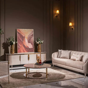 Glossy pink round coffee table with stylish design