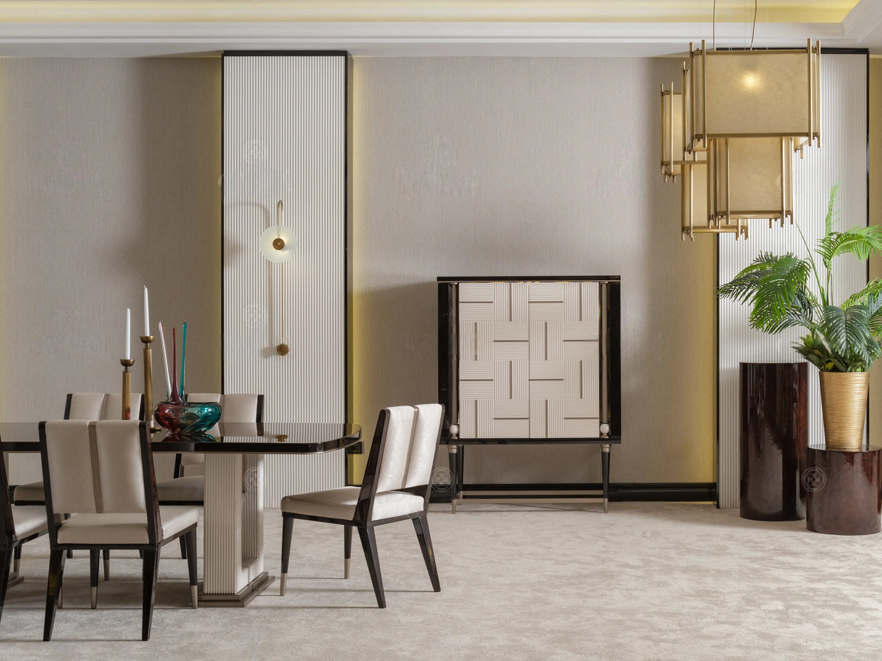 Senato cream dining set parcial view with Bar  arranged for dinner hosting