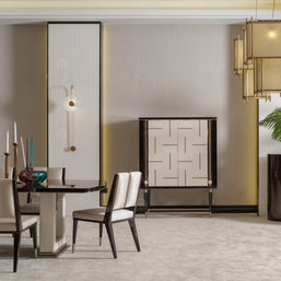 Senato cream dining set parcial view with Bar  arranged for dinner hosting