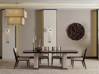 Side view of Senato cream dining table with glossy finish