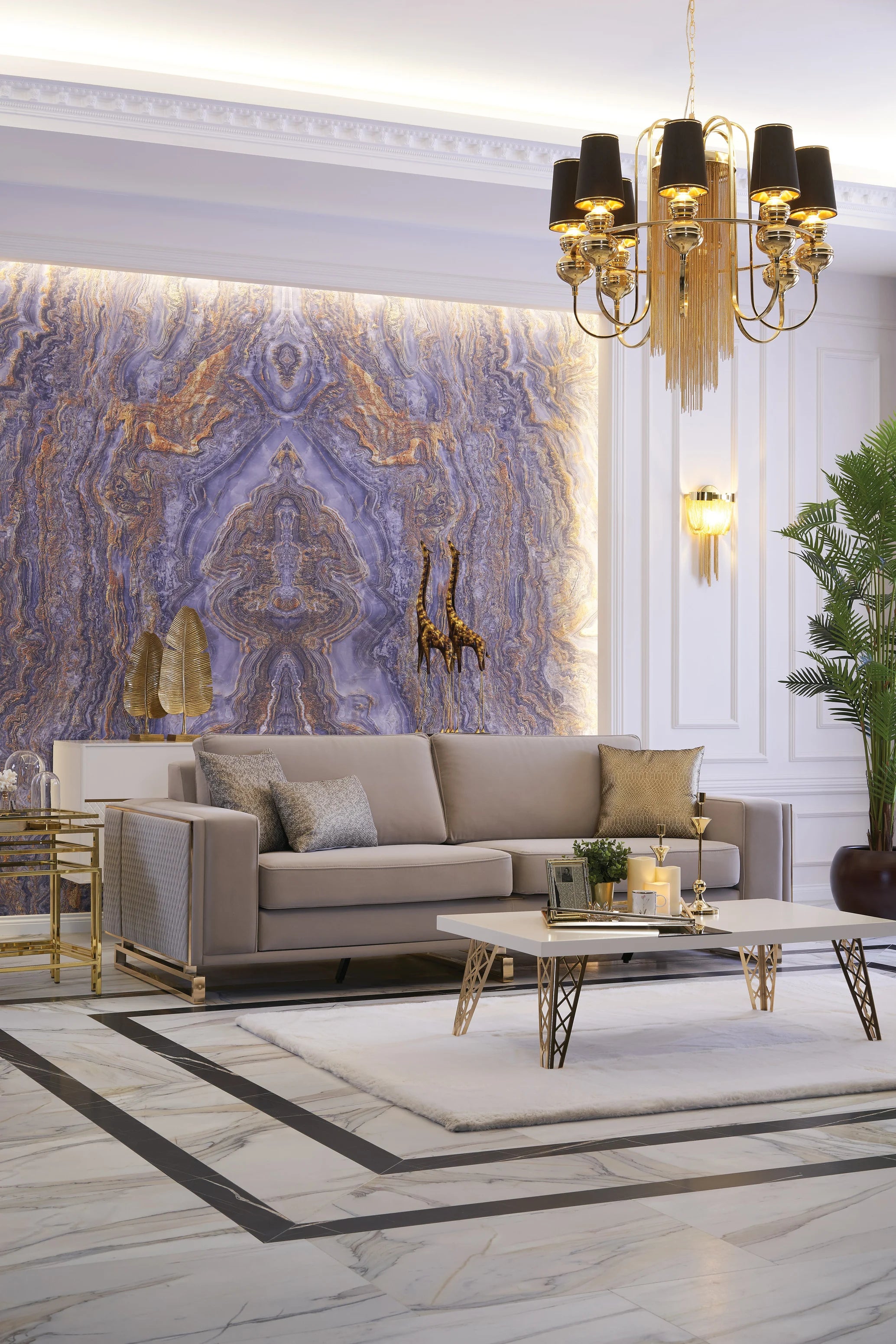 High metal base  style on Uluda 3-seater sofa