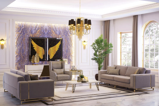 Uluda Sofa Set in elegant living room with gold accents