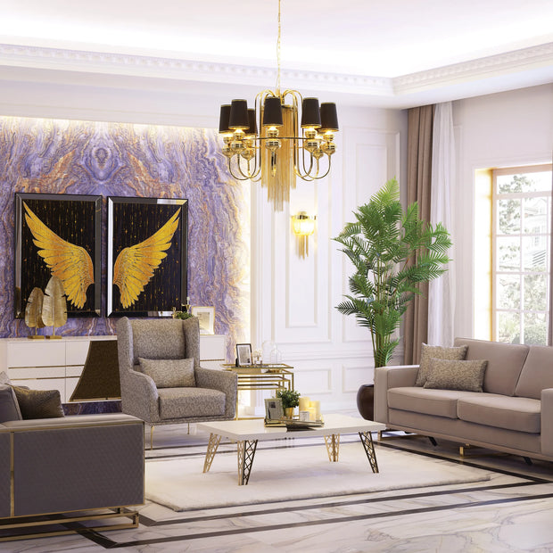 Uluda Sofa Set in elegant living room with gold accents