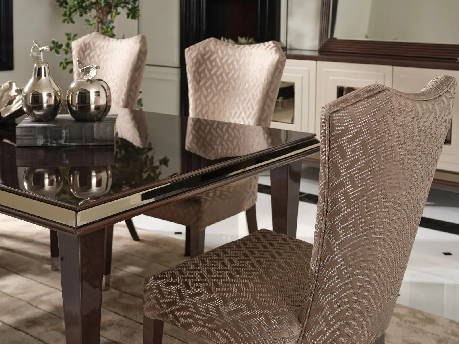 Varna Dining Table surface and edge details, zoom view. Luxe Life Furniture.