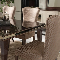 Varna Dining Table surface and edge details, zoom view. Luxe Life Furniture.