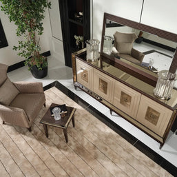Top view of Varna armchair, side table, and sideboard.